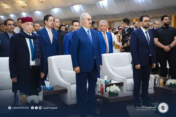 حفتر وصالح وحمّاد وعدد من المسؤولين والنواب يشاركون في افتتاح التجمع السكني (صندوق الإعمار والتنمية)