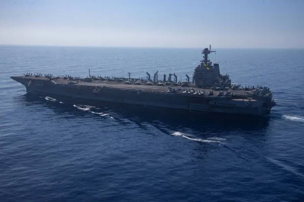  The USS Gerald R. Ford in the waters of the Eastern Mediterranean, Oct. 11, 2023. (Jacob Mattingly/US Department of Defense/AFP) 
