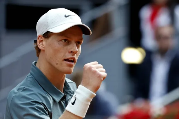  Jannik Sinner of Italy celebrates after winning his men's singles semifinal match against Arthur Fils of France at the Madrid Open tennis tournament in Madrid, Spain, 01 May 2026. (EPA)