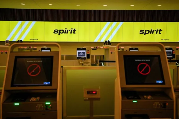 A Spirit Airlines self bag-drop counter at Orlando International Airport, as the airline announced it was ceasing operations early Saturday morning following an impasse in talks with some creditors on a $500 million government bailout plan, in Orlando, Florida, US, May 2, 2026. (Reuters)
