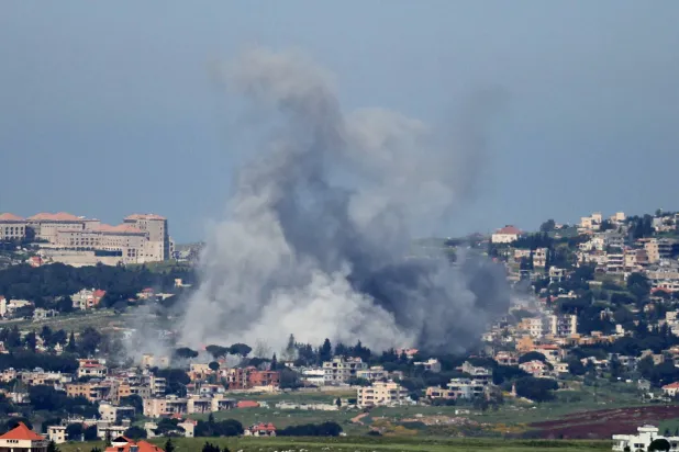 Smoke rises from the site of an Israeli airstrike that targeted the southern Lebanese village of Mayfadoun in the Nabatieh district on May 2, 2026. (AFP)