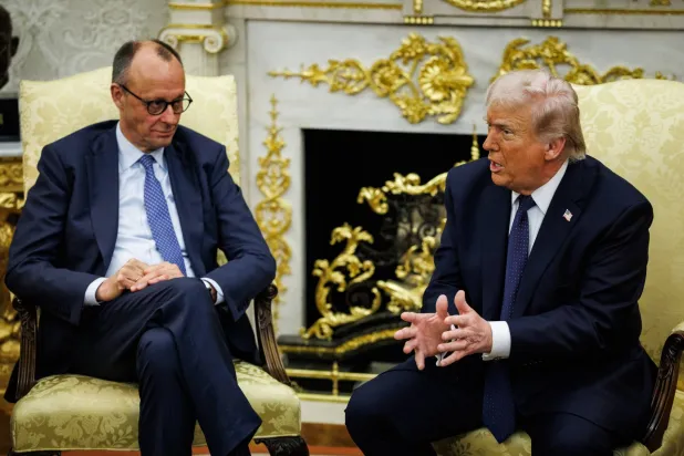 US President Donald Trump (R) and German Chancellor Friedrich Merz hold a bilateral meeting in the Oval Office at the White House in Washington, DC, USA, 03 March 2026 (reissued 02 May 2026). EPA/Samuel Corum / POOL