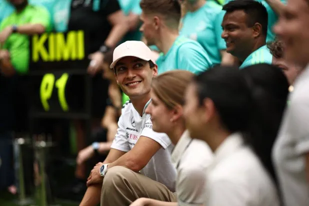 Fourth placed George Russell of Great Britain and Mercedes AMG Petronas F1 Team celebrates with his team during the F1 Grand Prix of Miami at Miami International Autodrome on May 03, 2026 in Miami, Florida. (Getty Images/AFP)