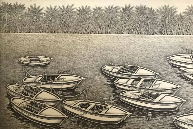 حوش النخيل على ضفاف النيل من أعمال المعرض (الشرق الأوسط)
