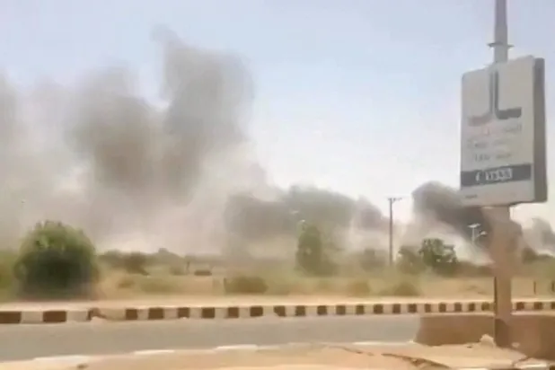Smoke rises, following a drone attack in Khartoum airport, in Khartoum, Sudan, in this screengrab taken from social media video released on May 4, 2026. (Social media/Reuters TV via Reuters)