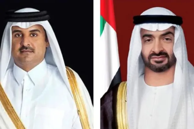 الشيخ محمد بن زايد رئيس دولة الإمارات والشيخ تميم بن حمد أمير دولة قطر (وام)