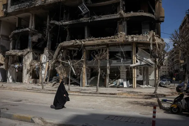 Damage to buildings in Beirut’s southern suburbs (Reuters)