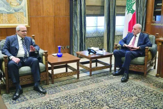 
رئيس البرلمان نبيه بري مستقبلاً رئيس الحكومة نواف سلام (رئاسة البرلمان)