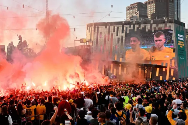 Australian Socceroos fans have been accused of unruly behavior at previous watch parties in Melbourne's Federation Square. William WEST / AFP/File
