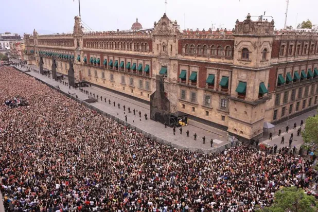 In this handout picture released by Mexico's presidential press office, some 50,000 fans of South Korea's K-pop band BTS came to see the band at the Palacio Nacional in Mexico City. Handout / Mexico's Presidency press office/AFP
