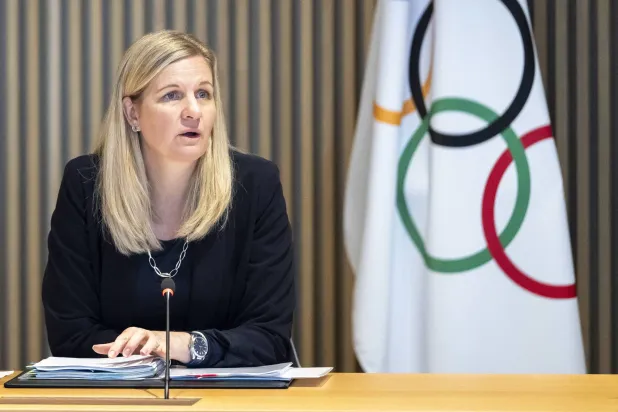 International Olympic Committee (IOC) President Kirsty Coventry speaks during the opening of the executive board meeting of the International Olympic Committee (IOC), at the Olympic House, in Lausanne, Switzerland, 06 May 2026. EPA/ANDREAS BECKER