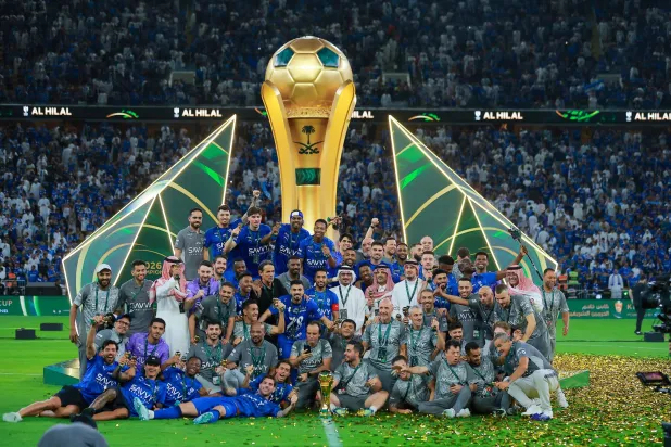 Al-Hilal players after they were crowned with the Saudi King’s Cup  trophy (Photography: Mohammed Al-Manea)