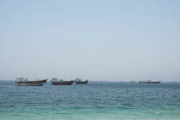 Vessels in the Strait of Hormuz, Musandam, Oman, May 8, 2026. REUTERS/Stringer