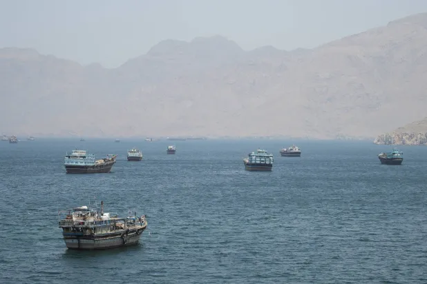 Vessels in the Strait of Hormuz, Musandam, Oman, May 8, 2026. REUTERS/Stringer