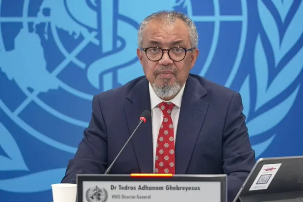 This video grab from AFP TV video shows a view of Director-General Tedros Adhanom Ghebreyesus speaking during a virtual press conference on the hantavirus cluster linked to a cruise ship travel, in Geneva, on May 7, 2026. (Photo by AFP)