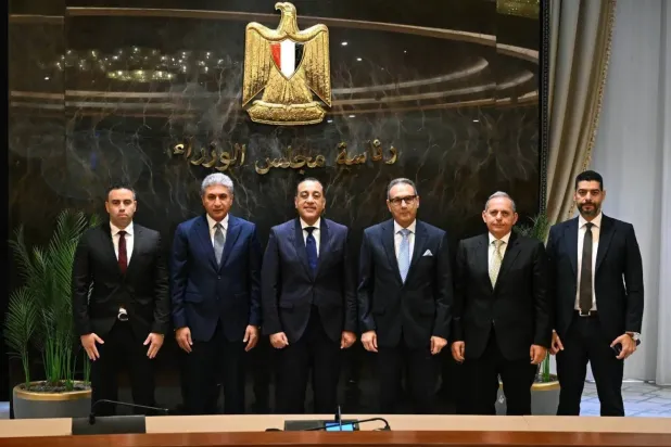 Egyptian Prime Minister Mostafa Madbouly after the signing of two agreements to manage and operate the new digital system at Cairo airport on Wednesday (Egyptian Cabinet Facebook page) 