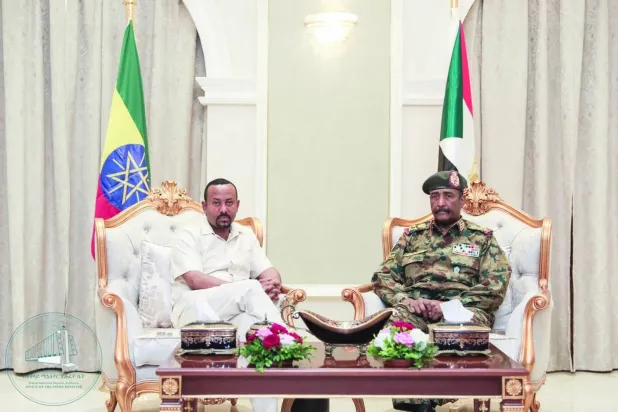 Chairman of the Transitional Military Council Abdel Fattah al-Burhan and Prime Minister of Ethiopia Abiy Ahmed Ali  during a previous meeting in Khartoum (Photo courtesy of the Ethiopian prime minister’s office)
