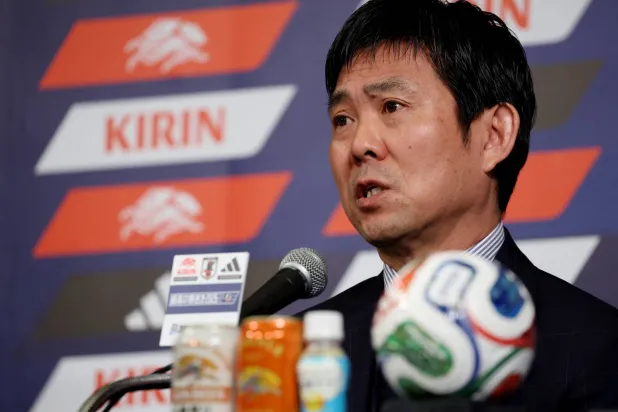 Soccer Football - FIFA World Cup 2026 - Japan World Cup squad announcement - Tokyo, Japan - May 15, 2026 Japan head coach Hajime Moriyasu during the press conference REUTERS/Issei Kato