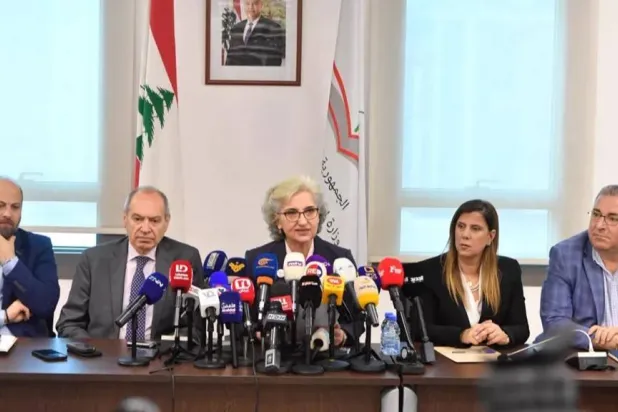 وزيرة التربية ريما كرامي خلال مؤتمر صحافي يوم الجمعة (الوكالة الوطنية للإعلام)