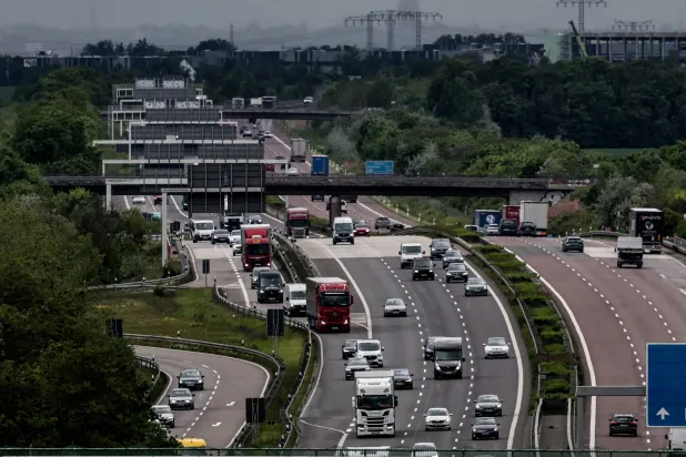 Traffic moves along the A14 motorway near Leipzig, Germany, 12 May 2026. (EPA)