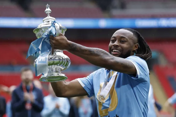 Football - FA Cup - Final - Chelsea v Manchester City - Wembley Stadium, London, Britain - May 16, 2026 Manchester City's Antoine Semenyo celebrates with the FA Cup trophy. (Action Images via Reuters)