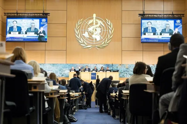  Delegates attend the 79th World Health Assembly of the World Health Organization (WHO) in Geneva, Switzerland, May 18, 2026. (Reuters)