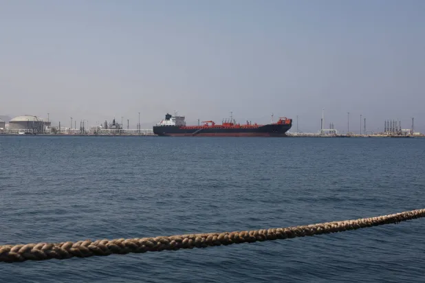 Oil/Chemical Tanker "Bald Man" at the Port of Fujairah, as the US-Israel conflict with Iran limits marine traffic in the Strait of Hormuz, in Fujairah, United Arab Emirates, May 6, 2026. (Reuters)