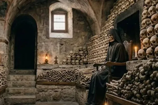 مشهد من الفيلم الوثائقي عن كنيسة الموتى (إدارة الرقابة على المنافذ بوزارة السياحة والآثار المصرية)