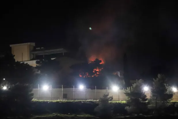 A photograph shows a fire at the site of a drone strike in Iraq's northeastern city of Sulaymaniyah in the autonomous Kurdistan region late on March 3, 2026. (AFP)