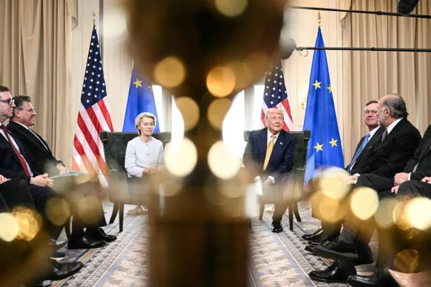 US President Donald Trump and EU chief Ursula von der Leyen sealed the deal in Turnberry, Scotland last year. Brendan SMIALOWSKI / AFP/File
