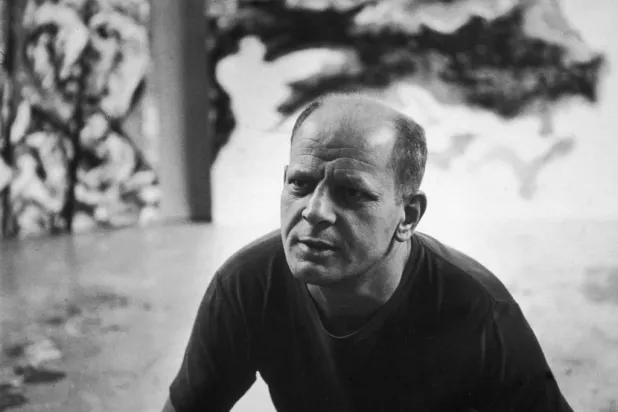 American painter Jackson Pollock at his studio in East Hampton, N.Y., in 1953. (Archive via Getty Images) 