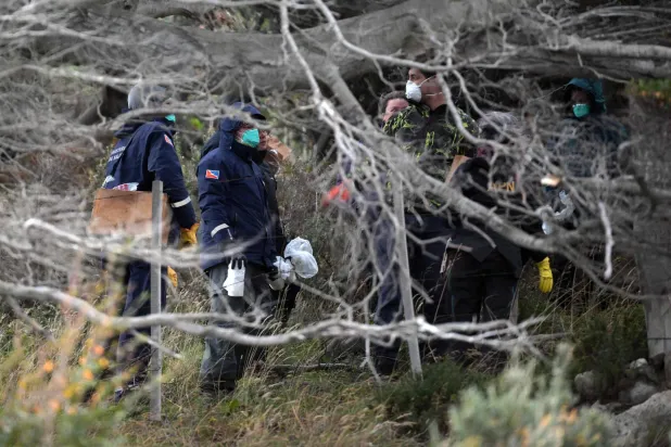 Scientist of the Malbran institute, members of Health Minister of Argentine province of Tierra del Fuego and members of National Park Administration set mouse traps in the forest near Ushuaia, Argentina on May 18, 2026. (AFP)