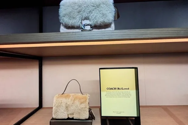  Recycled Coach bags are displayed at their store on Fifth Avenue in New York City, US, September 9, 2025. (Reuters)