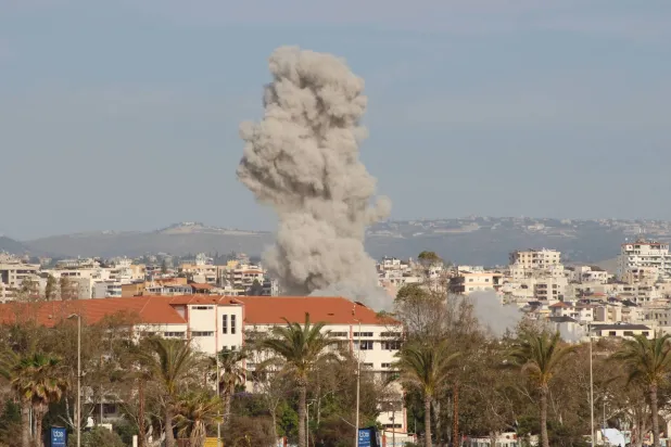 Smoke rises from the site of an Israeli airstrike that targeted the southern Lebanese village of Burj el-Shmali on on May 19, 2026. (AFP)