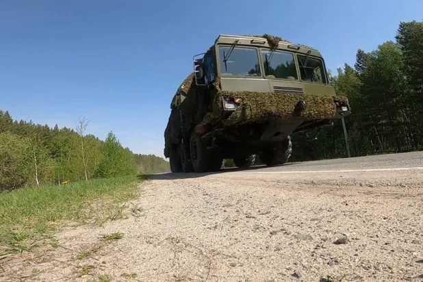 A Russian Iskander-M missile launcher drives during a nuclear forces exercise at an unidentified location in Russia, in this still image taken from handout footage released on May 20, 2026. (Russian Defense Ministry/Handout via Reuters) 