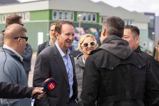US special envoy to Greenland, Republican Louisiana Gov. Jeff Landry, center, talks with others in Nuuk, Greenland, May 20, 2026. Christian Klindt Soelbeck/Ritzau, AP

