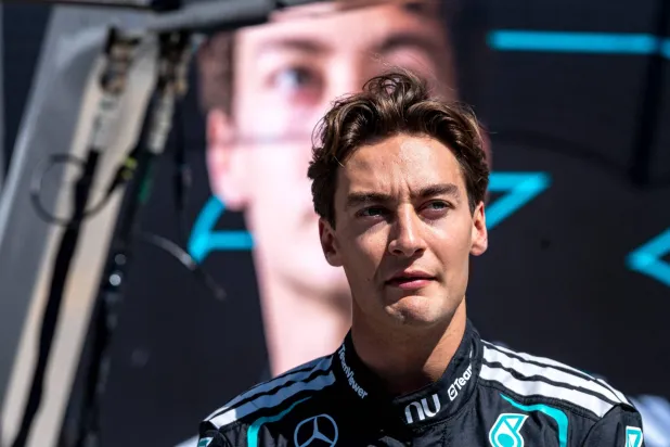 Mercedes' British driver George Russell gives an interview before the F1 races at the Circuit Gilles-Villeneuve in Montreal, Quebec, Canada, on May 21, 2026. (Photo by ANDREJ IVANOV / AFP)