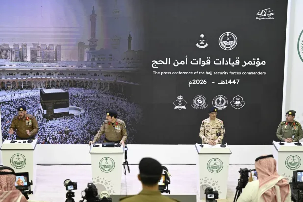 Security commanders are seen at the press conference in Makkah on Friday (Bashir Saleh)