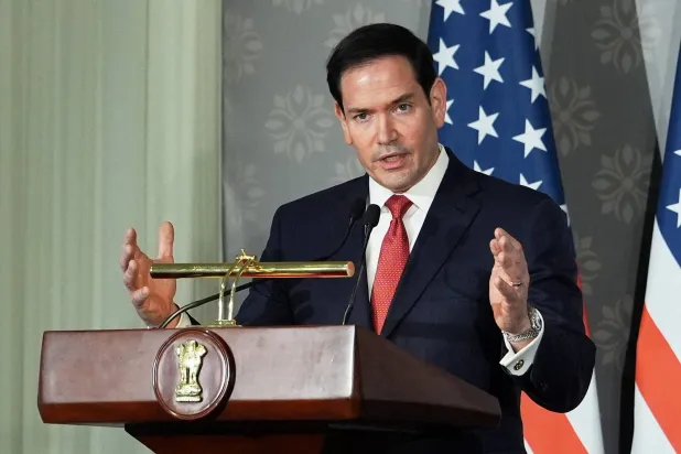  US Secretary of State Marco Rubio speaks at a joint presser with India’s Minister of External Affairs S. Jaishankar (not pictured) following their talks in New Delhi, India, May 24, 2026. (Julia Demaree Nikhinson/Pool via Reuters)