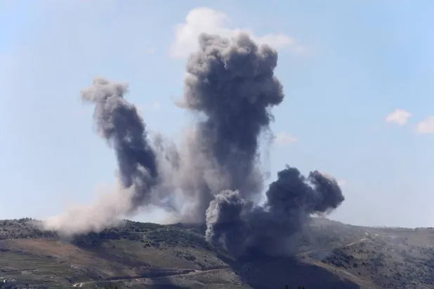  Plumes of smoke billow from southern Lebanon following Israeli strikes, as seen from Marjeyoun, Lebanon May 24, 2026. (Reuters)