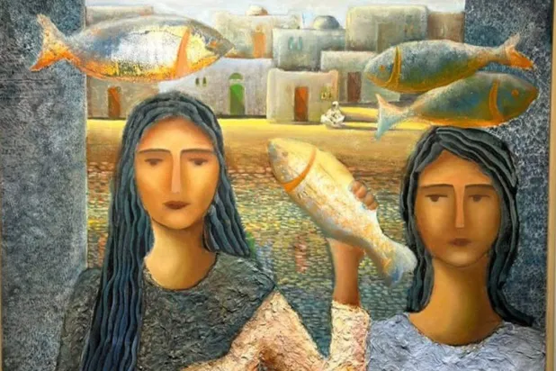 لوحات الرزاز تتجاور فيها الكائنات ومشاهد الطبيعة (إدارة الغاليري)
