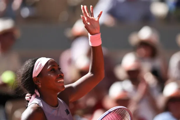 US Coco Gauff celebrates after winning against US Taylor Townsend at the end of their women's singles match on day 3 of the French Open tennis tournament on Court Philippe-Chatrier at the Roland-Garros Complex in Paris on May 26, 2026. (AFP)