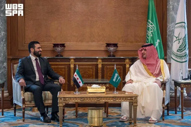 Saudi Minister of Interior and Chairman of the Supreme Hajj Committee Prince Abdulaziz bin Saud bin Naif bin Abdulaziz met with Syrian Minister of Interior Anas Khattab. (SPA) 
