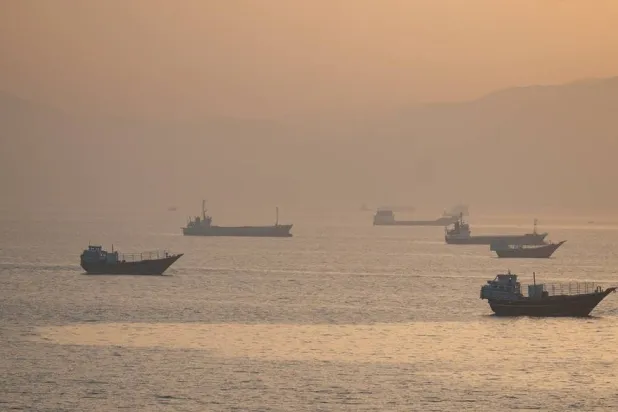  Vessels anchored at the Strait of Hormuz, as seen from Musandam, Oman, May 30, 2026. (Reuters)