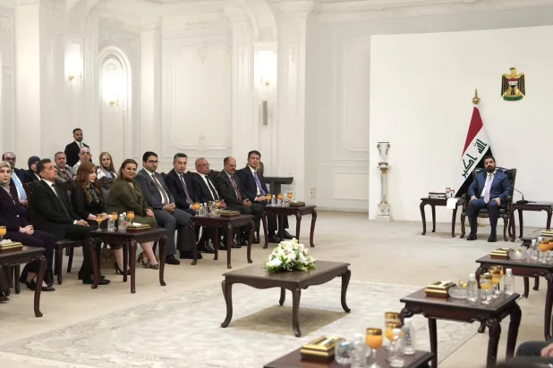 Iraqi Prime Minister Ali al-Zaidi during his meeting with journalists on Saturday. (Iraqi PM's office)