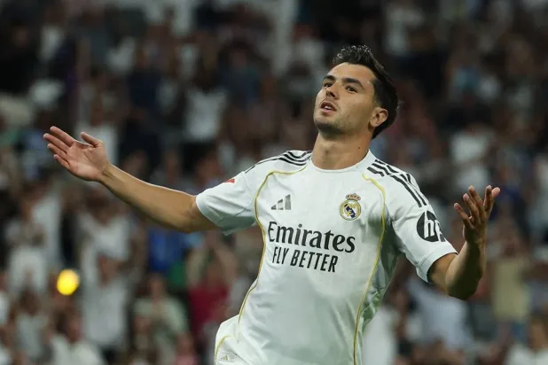 Football - LaLiga - Real Madrid v Athletic Bilbao - Santiago Bernabeu, Madrid, Spain - May 23, 2026 Real Madrid's Brahim Diaz celebrates scoring their fourth goal. (Reuters)