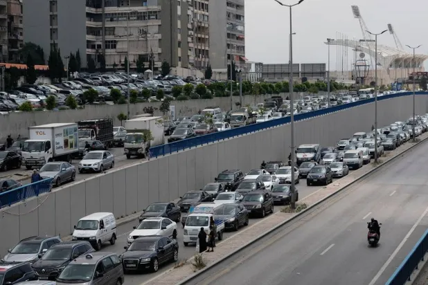 Cars sit in traffic on a highway as residents flee following an Israeli threat to strike Dahieh, Beirut's southern suburbs, Lebanon, Monday, June 1, 2026. (AP)