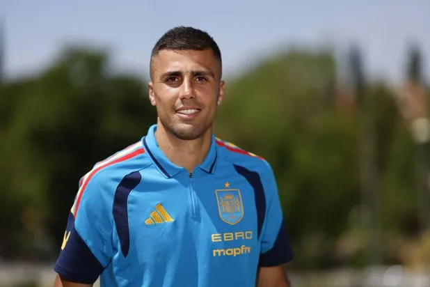 Spanish National soccer team player Rodri attends the media day at the Soccer City of Las Rozas, Madrid, Spain, 01 June 2026. (EPA)