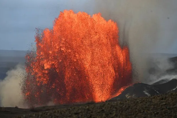 This image released by the United States Geological Survey shows lava fountains from Kīlauea volcano on Monday, June 1, 2026, in Hawaii. (L. Gallant/USGS via AP) 