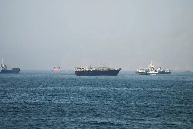  Vessels are seen at the Strait of Hormuz, as seen from Musandam, Oman, June 1, 2026. (Reuters)